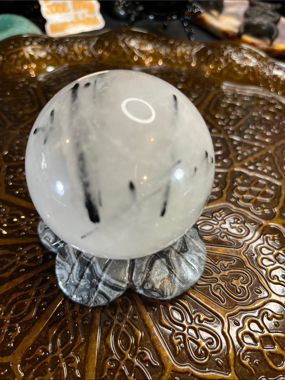 Black tourmaline in milky quartz